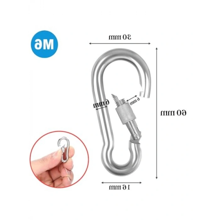 Paslanmaz Çelik Kilitli Yaylı Kanca - 6 MM, 5 ADET