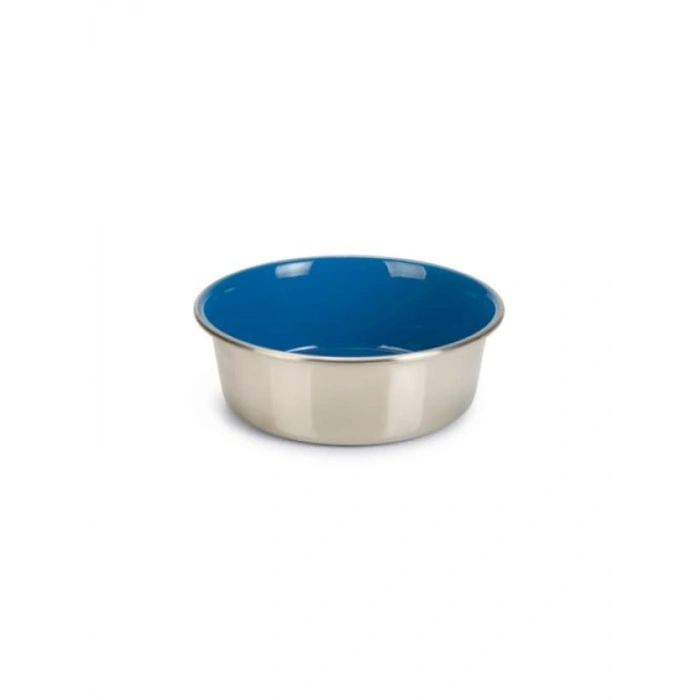 Paslanmaz Çelik Köpek Mama ve Su Kabı, Mavi İç Kaplama, 16 cm, 940 ml