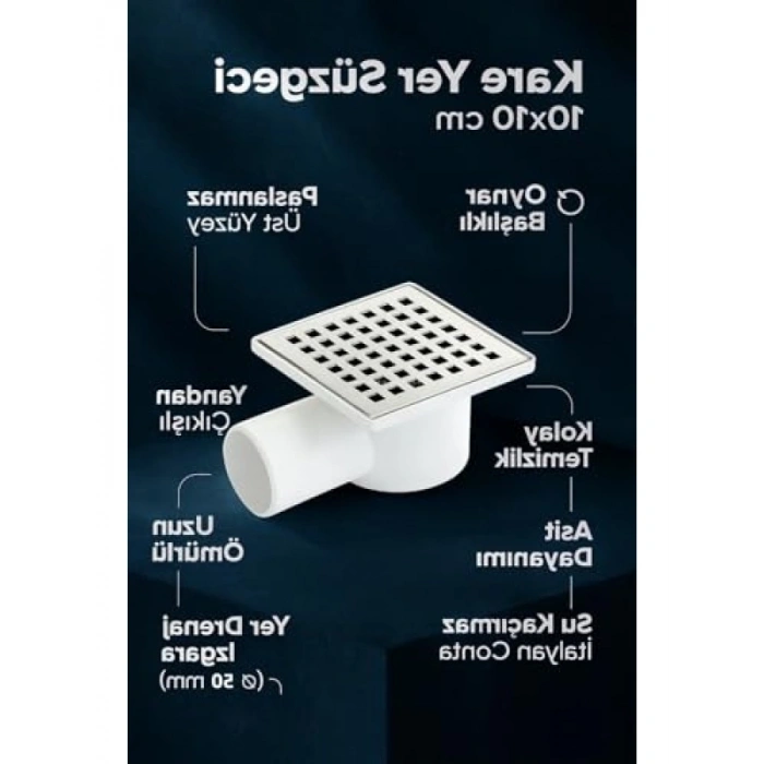 Paslanmaz Kare Yer Süzgeci, Oynar Başlık ile Kolay Temizleme