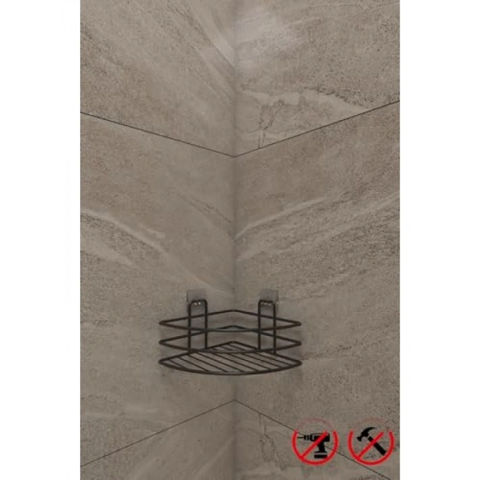 Paslanmaz Yapışkanlı Banyo Rafı - Mat Siyah Köşelik Düzenleyici