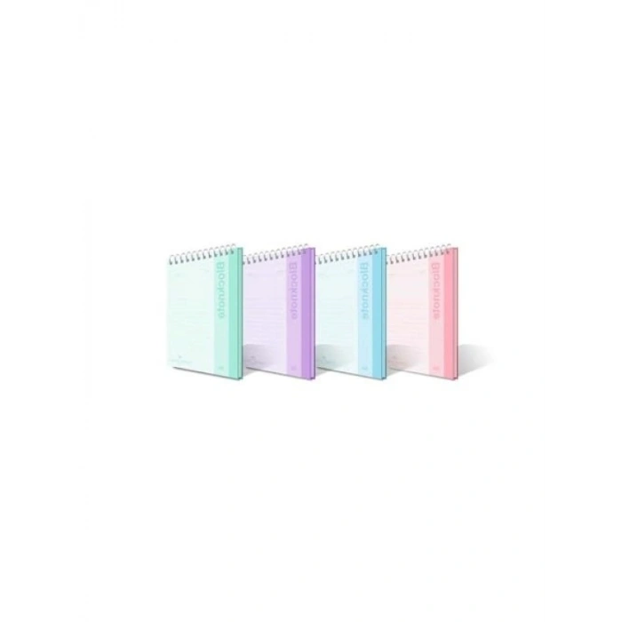 Pastel Renkli A4 Bloknot - 80 Yaprak, Spiral Cilt