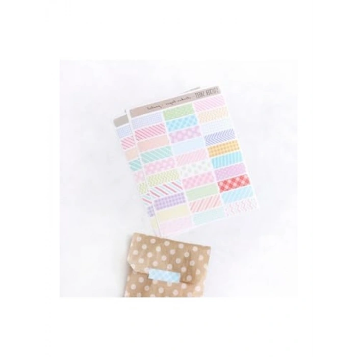 Pastel Renkli Şekilli Sticker Bant, 1.4x4.5 cm, 2 Sayfa