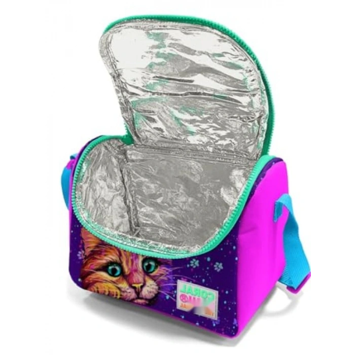 Pembe Mor Kediler Temalı Okul Beslenme Çantası, Isı Yalıtımlı