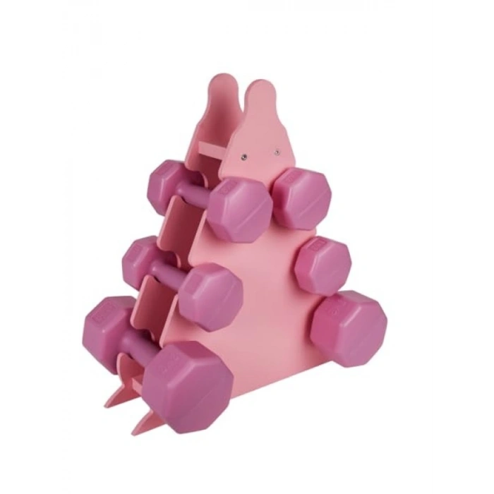 Pembe Renk Dambıl Seti + Stand, 3 Ağırlık Seçeneği