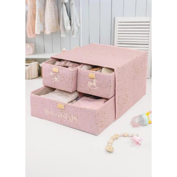 Pembe Renkli Bebek Odası için 3lü Çekmece Düzenleyici