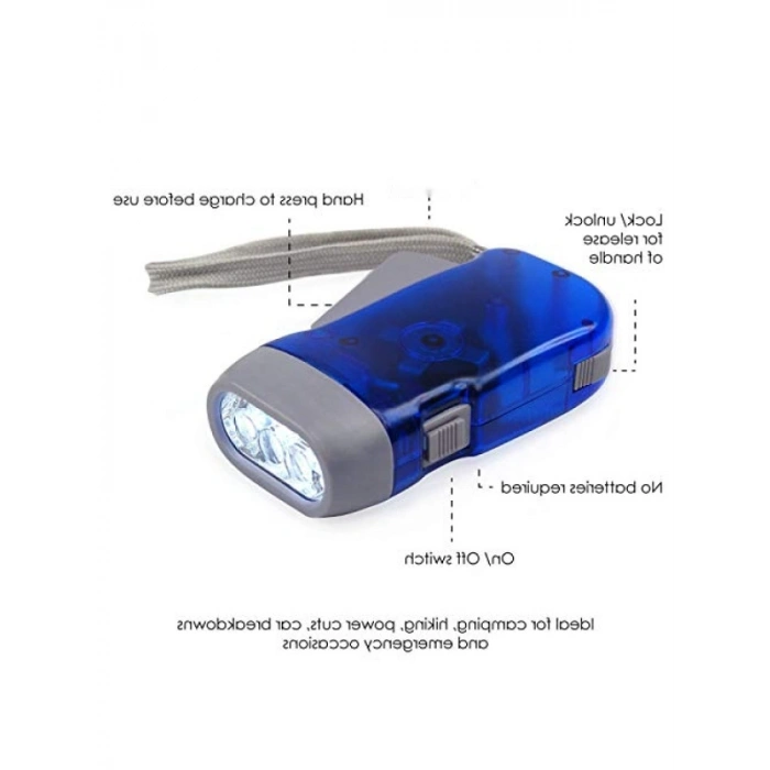 Pilsiz LED El Feneri - Dynamo ve 3 LED Işık Sistemi