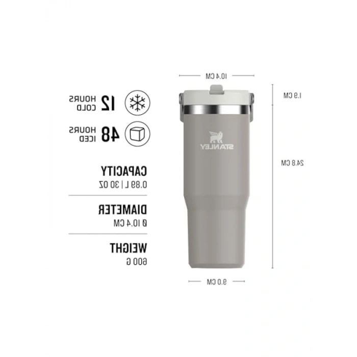 Pipetli Termos Bardak, 0.89 Litre, Gri Renk