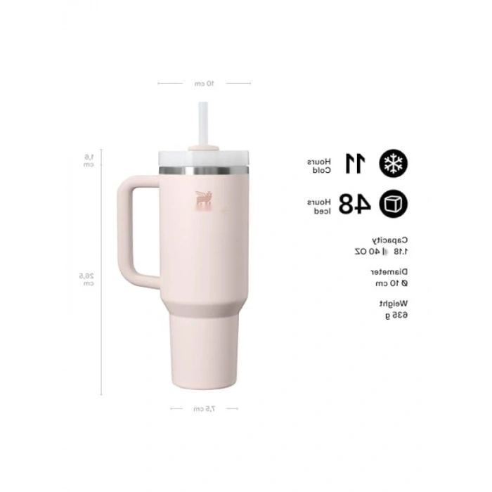 Pipetli Termos Bardak - 1.18 Litre, Pembe Kuvars