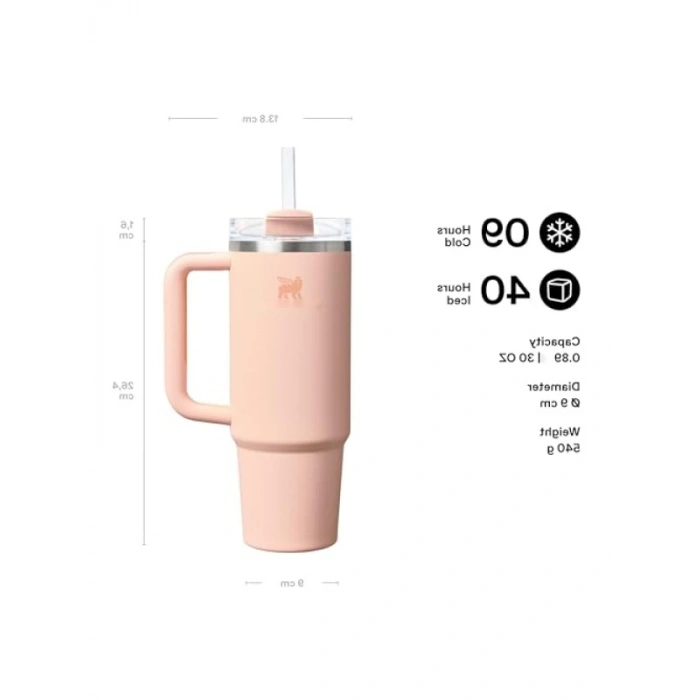 Pipetli Termos Bardak - Pastel Turuncu, 0.89 Litre