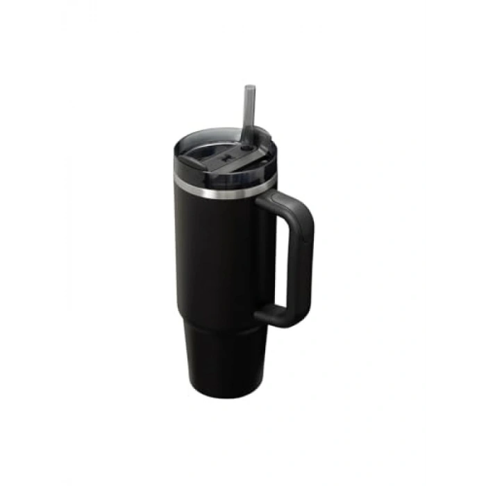 Pipetli Termos Bardak - Siyah, 0.89 Litre, Soğuk İçecekler için