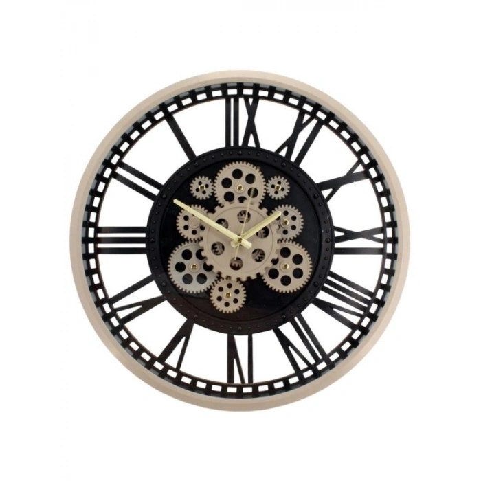 Premium Metal Görünümlü Dönen Çarklı Duvar Saati 50x50 cm