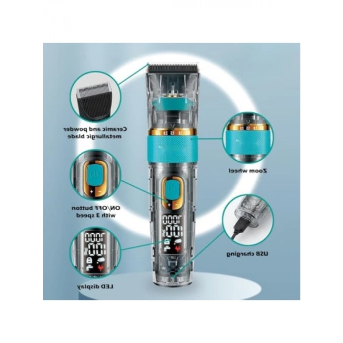 Profesyonel Saç ve Sakal Tıraş Makinesi - 7000 RPM, 6 Başlıklı