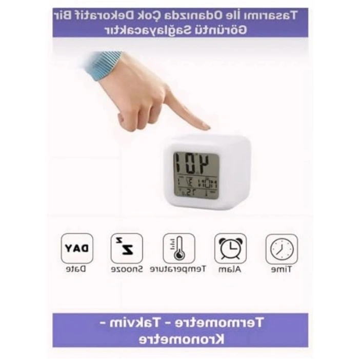 Renk Değiştiren Dijital Masa Saati - Alarm ve Termometre Özellikli