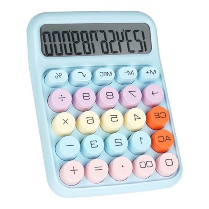 Renkli 12 Haneli Mekanik Hesap Makinesi - Büyük Ekranlı