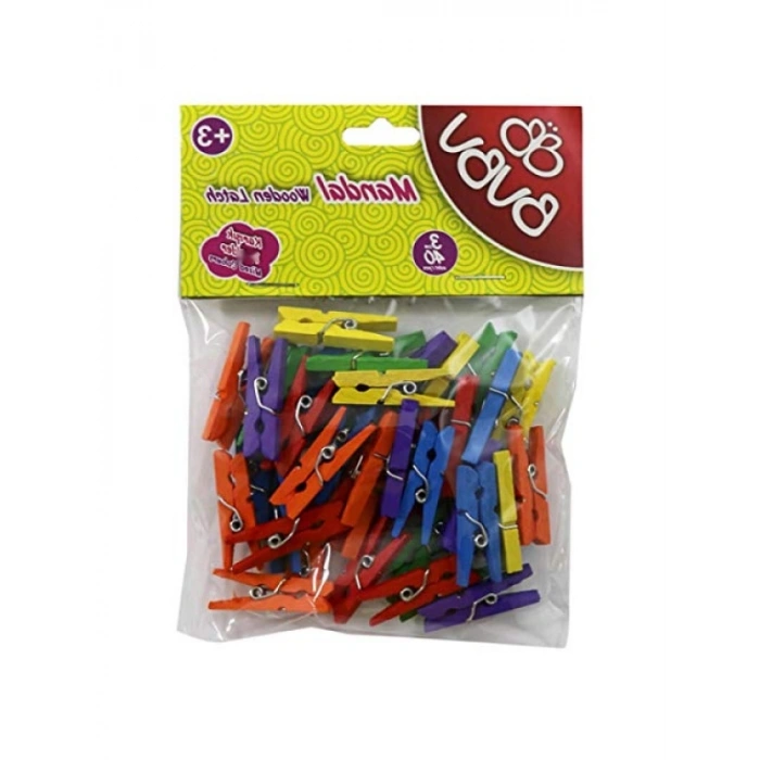 Renkli Ahşap Mandal, 3 cm, 40lı Paket
