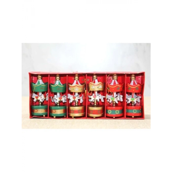 Renkli Ahşap Mini Atlı Karınca Noel Ağaç Süsü, 6lı Set, Geleneksel Tasarım