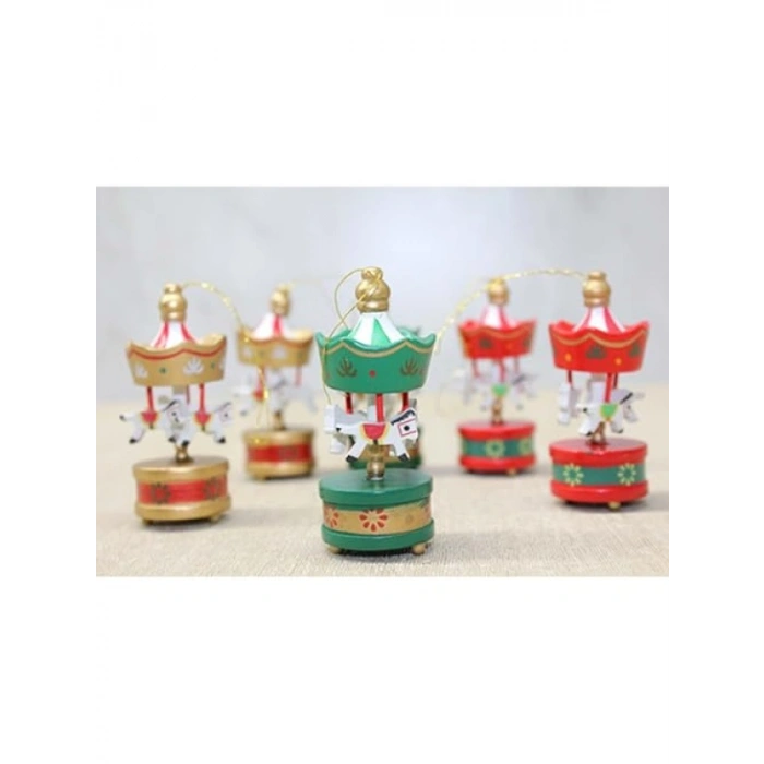 Renkli Ahşap Mini Atlı Karınca Noel Ağaç Süsü, 6lı Set, Geleneksel Tasarım