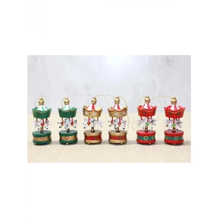 Renkli Ahşap Mini Atlı Karınca Noel Ağaç Süsü, 6lı Set, Geleneksel Tasarım