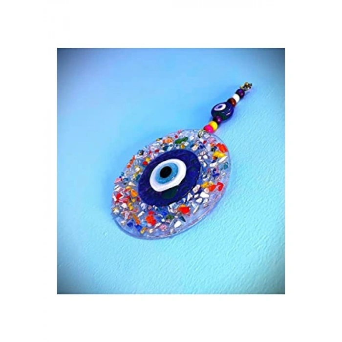 Renkli Cam Desenli Nazar Boncuğu Duvar Süsü, Mavi