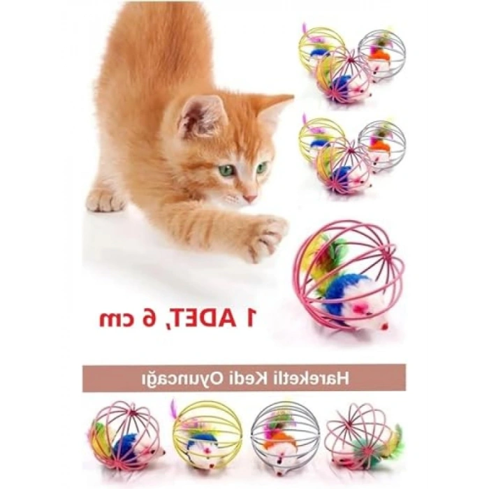 Renkli Fareli Kedi ve Köpek Oyun Topu - 6 cm