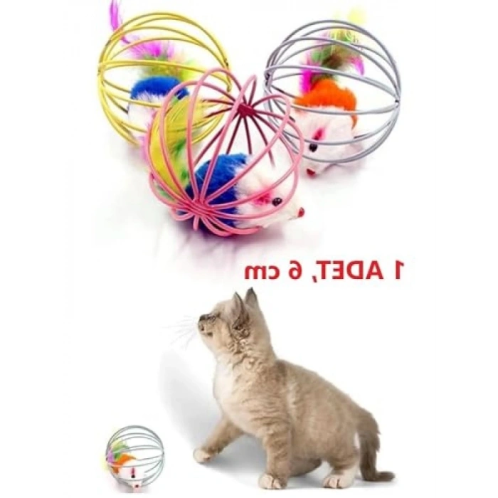 Renkli Fareli Kedi ve Köpek Oyun Topu - 6 cm