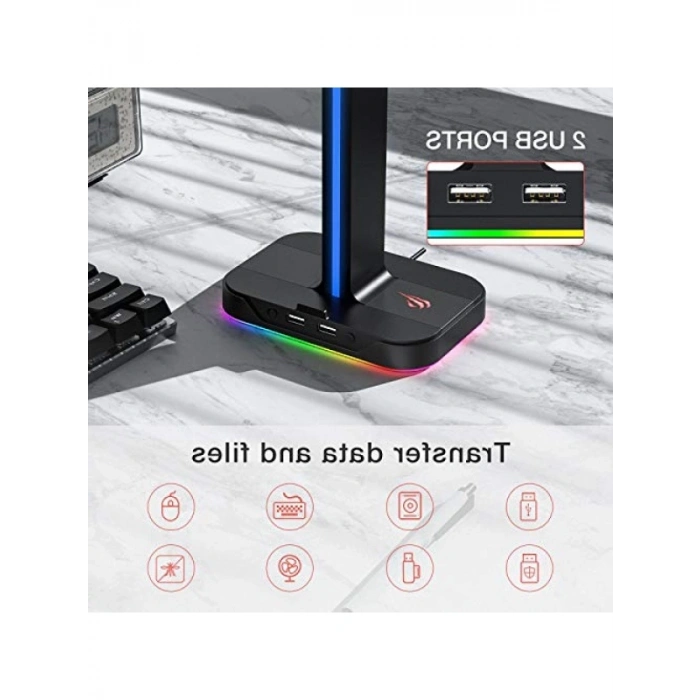 RGB Aydınlatmalı Kulaklık Standı - Ergonomik Tasarım ve USB Portları