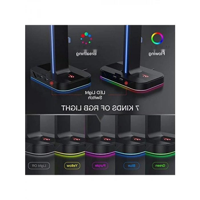 RGB Aydınlatmalı Kulaklık Standı - Ergonomik Tasarım ve USB Portları