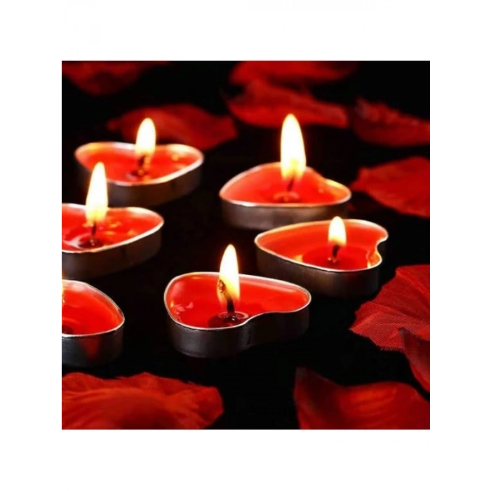 Romantik Dekoratif Küçük Kırmızı Kalp Tealight Mum Seti (50 Adet)
