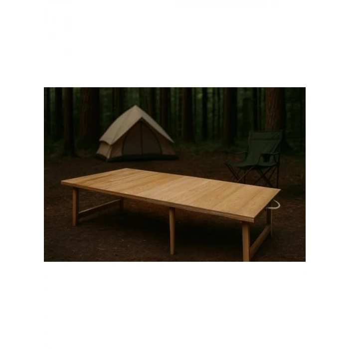 Sabit Ayaklı Katlanır Kamp Masası 70x120 cm - Ham Naturel Renk