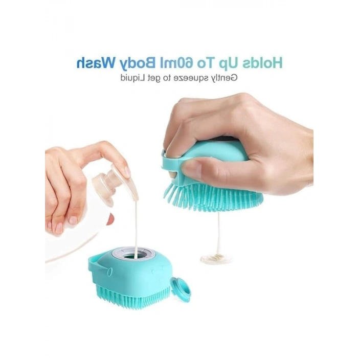 Sabun ve Şampuan Hazneli Silikon Banyo Fırçası, Ergonomik Tasarım