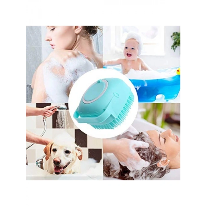 Sabun ve Şampuan Hazneli Silikon Banyo Fırçası, Ergonomik Tasarım