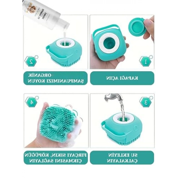 Şampuan Hazneli Banyo Fırçası | Kedi ve Köpek İçin