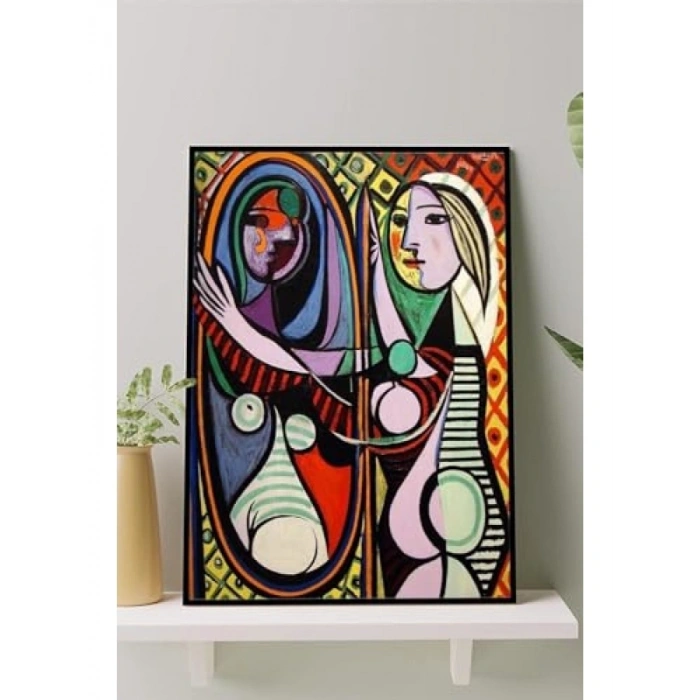 Sanatsal Tablo - Ayna Karşısındaki Kız Tablosu 21 x 30 cm Çerçeveli