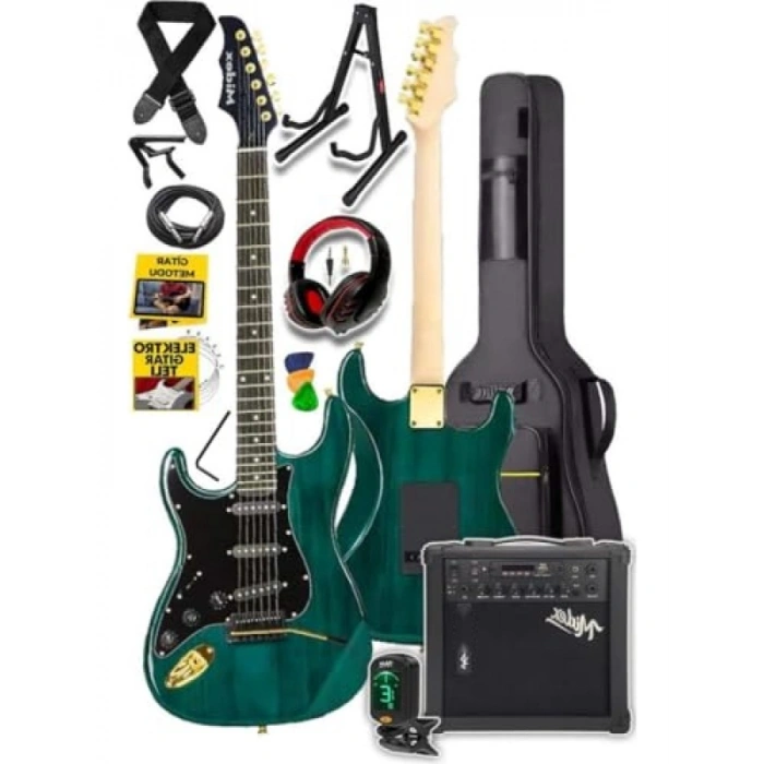 Şarjlı 25W Elektro Gitar Seti, Kulaklık ve Amfi ile Tam Set