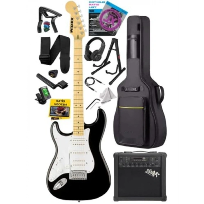 Şarjlı BT Amfili Elektro Gitar Seti, HSH Manyetik ve Maple Klavye