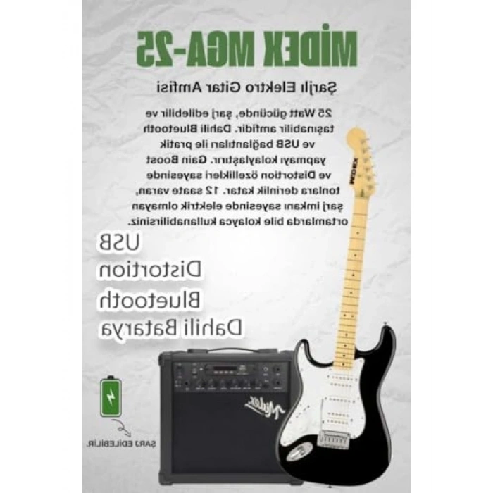 Şarjlı BT Amfili Elektro Gitar Seti, HSH Manyetik ve Maple Klavye
