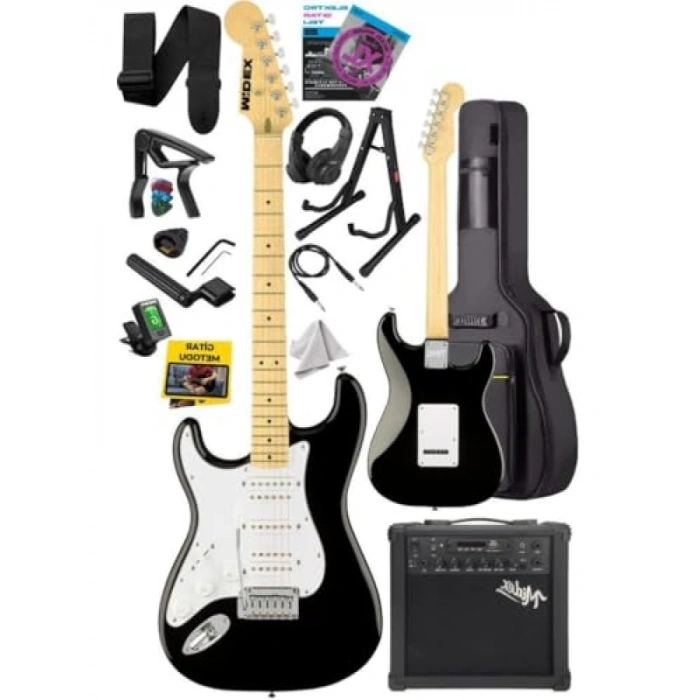 Şarjlı BT Amfili Elektro Gitar Seti, HSH Manyetik ve Maple Klavye