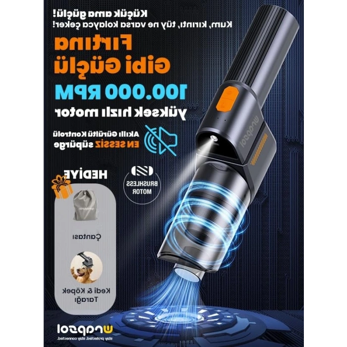 Şarjlı Katlanabilir Oto Süpürgesi, Çok Fonksiyonlu (15000Pa)