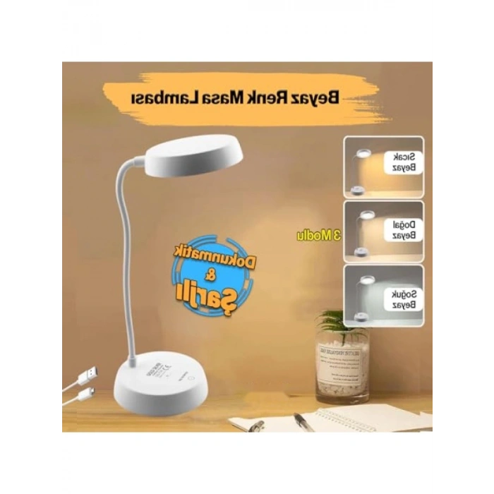 Şarjlı Masa Üstü Lamba - 360° Dönebilir ve 3 Kademe Dokunmatik