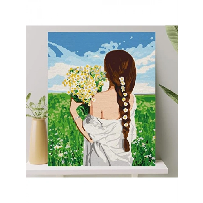 Sayılarla Boyama Tuval Seti - 40x50 cm, Papatya Desenli