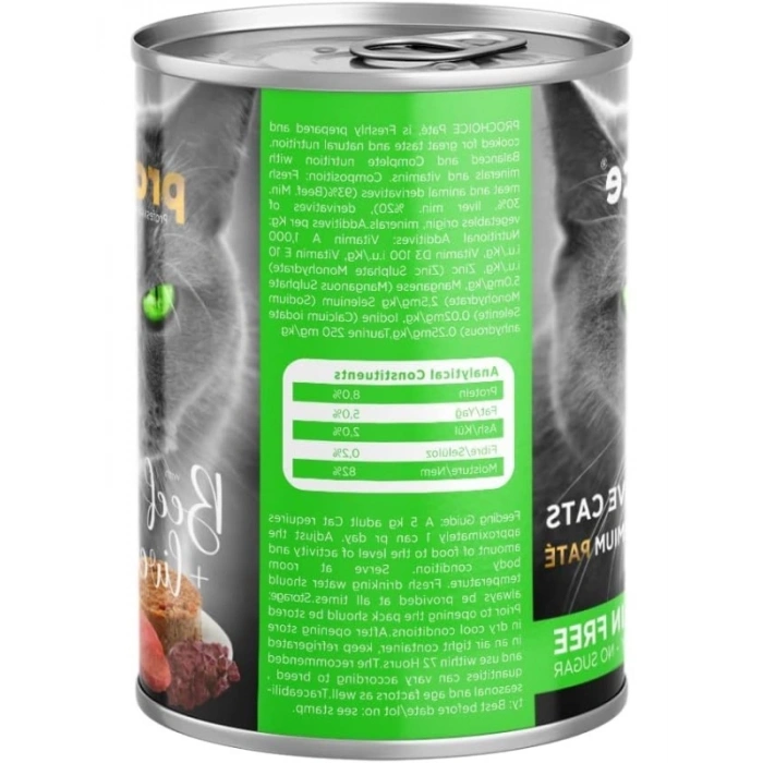 Seçici Kediler için Tahılsız Sığır Etli ve Ciğerli Yaş Mama (400g x 12 Adet)