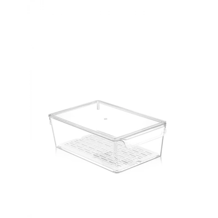 Şeffaf Akrilik Buzdolabı Organizeri, Süzgeçli Kapak, 20 x 32,5 x 10 cm