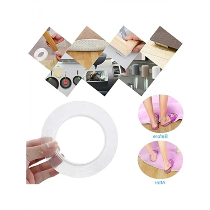 Şeffaf Çift Taraflı Nano Bant, 3 Metre, Güçlü Silikon Jel Yapıştırıcı
