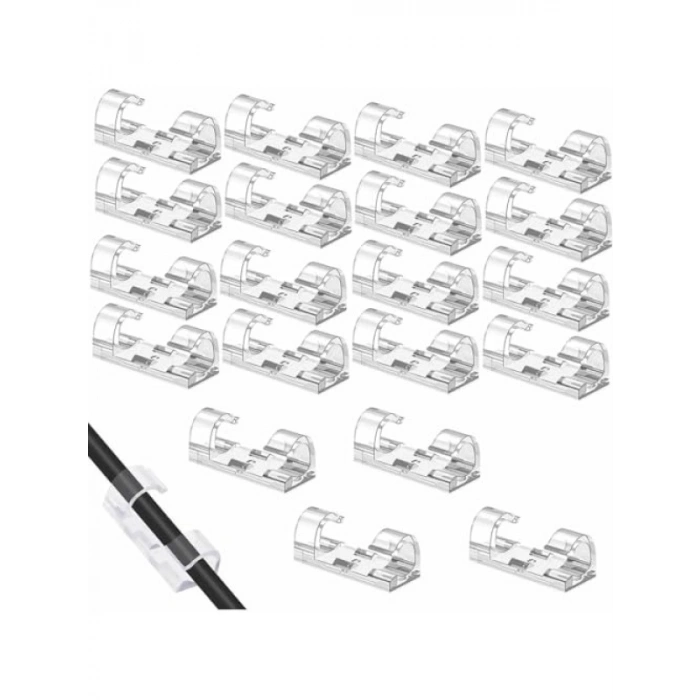 Şeffaf Kablo Tutucu - 20li Set, Yapışkanlı Klips