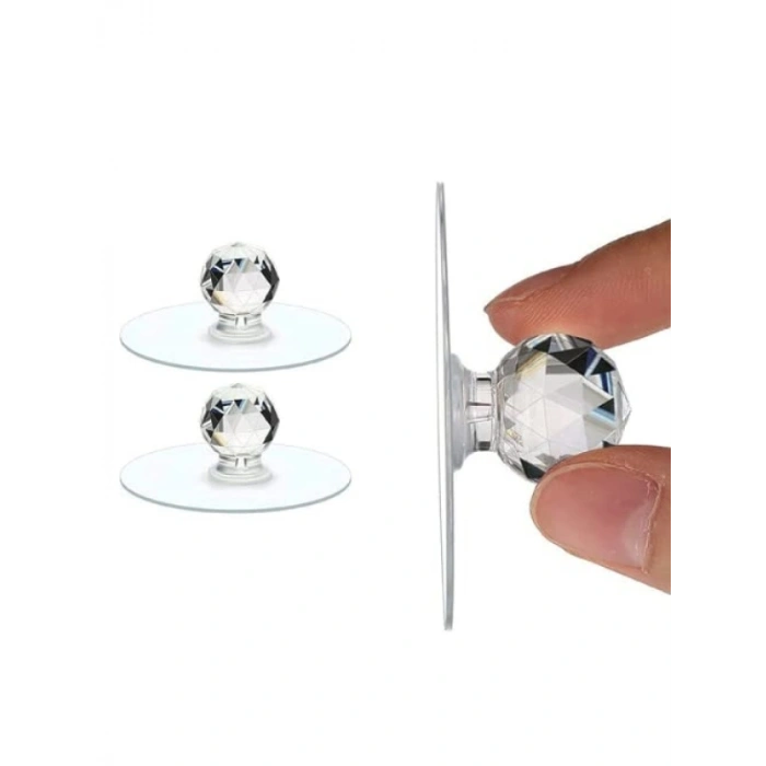 Şeffaf Kristal Başlıklı 2li Yapışkanlı Kulp Seti
