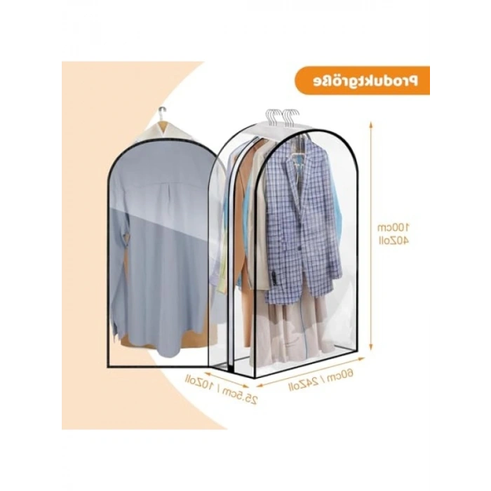 Şeffaf PVC Uzun Elbise Kılıfı - 60x100 cm
