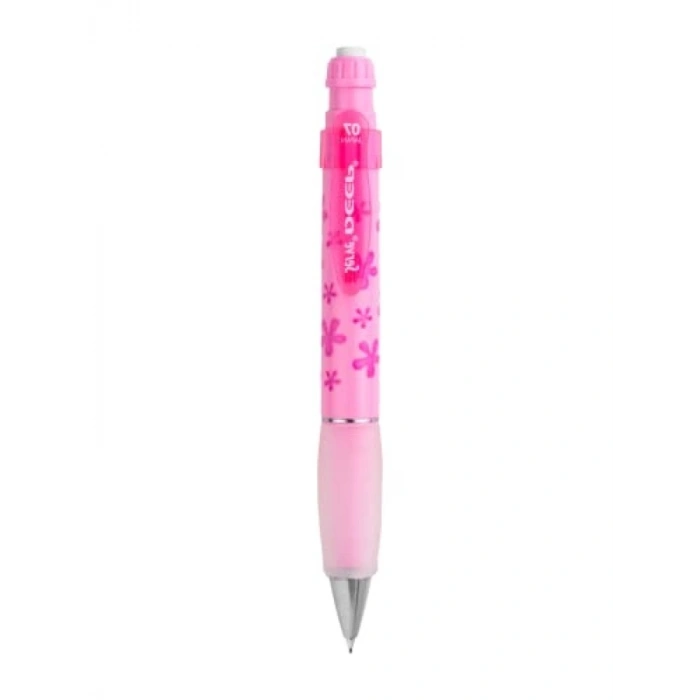 Şeker Pembe Renkli Mekanik Kurşun Kalem - Çiçek Desenli