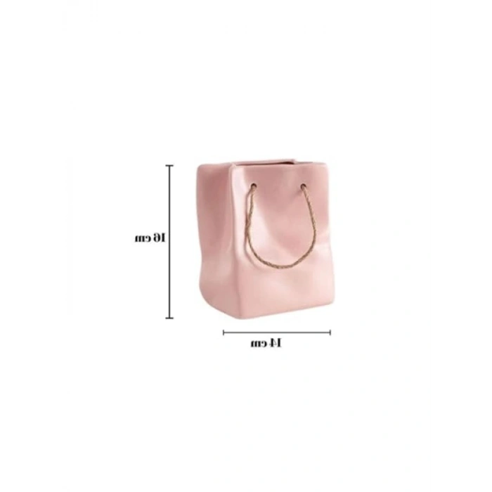 Seramik Çanta Şeklinde Dekoratif Vazo (Pembe)