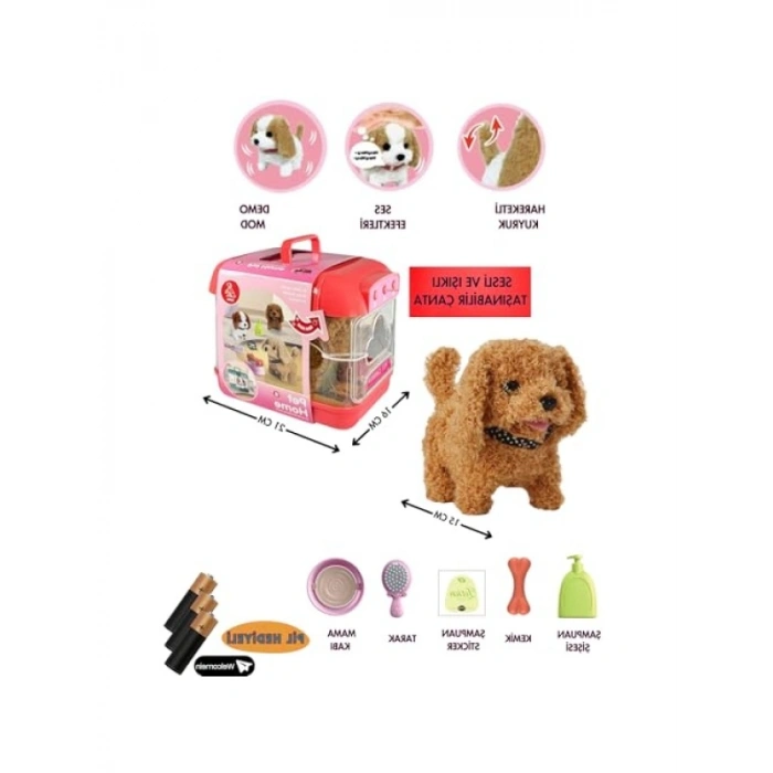 Sesli Işıklı Hareketli Peluş Köpek Seti, Taşıma Çantasıyla