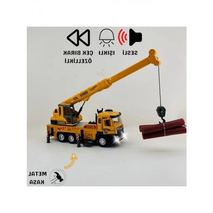 Sesli ve Işıklı Oyuncak İş Makinesi - Vinç ve Kepçe 30 cm